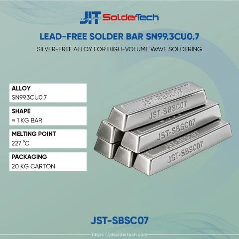 Lead-Free Solder Bar Sn99.3Cu0.7 (JST-SBSC07) specifications – JIT SolderTech